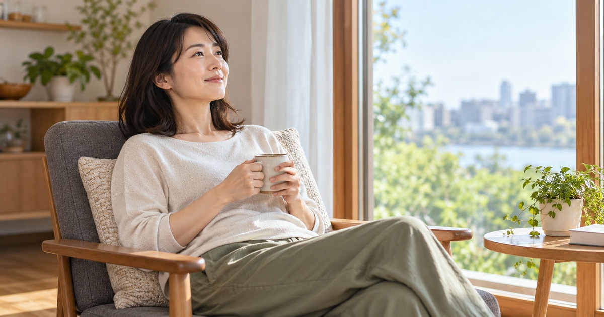 自宅の椅子で休息する女性