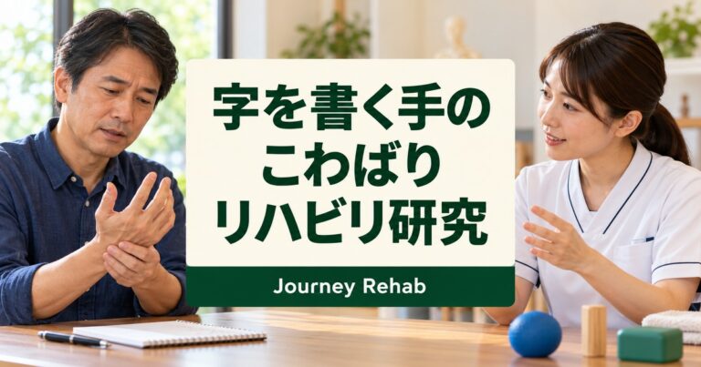 字を書く手のこわばりとリハビリ研究を紹介する見出し画像