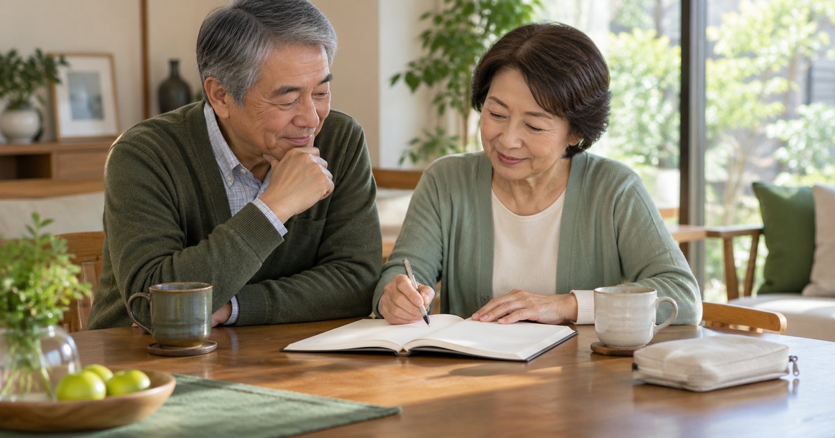 自宅で生活予定を相談する夫婦のイメージ
