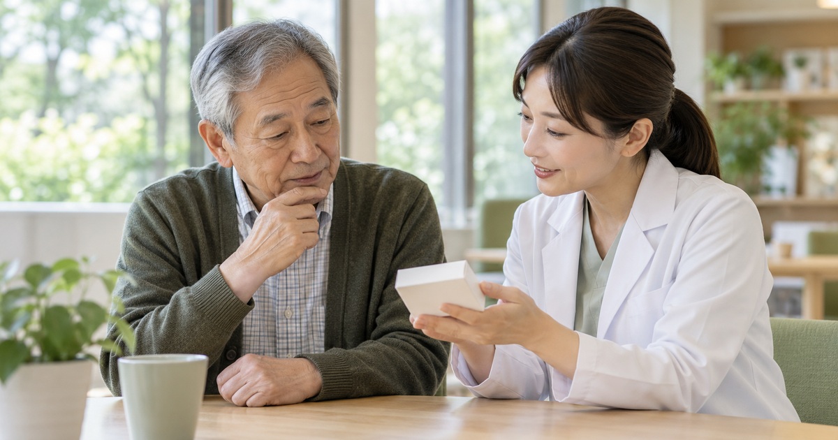 薬について医師と相談する男性のイメージ