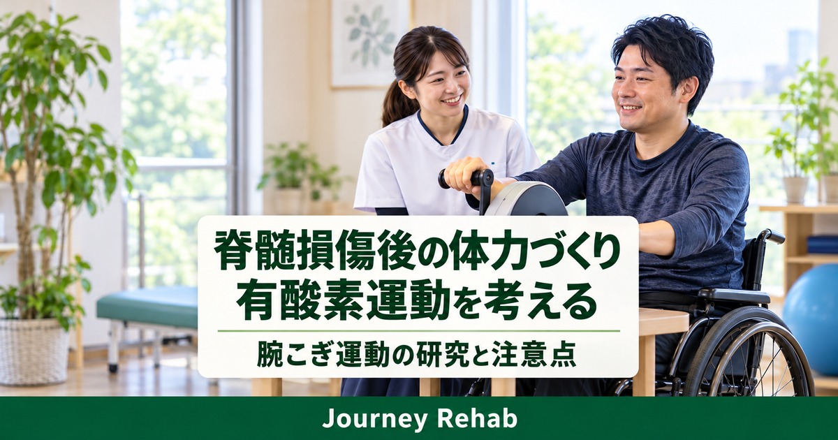 腕こぎの場面に「脊髄損傷後の体力づくり 有酸素運動を考える」と記したサムネイル