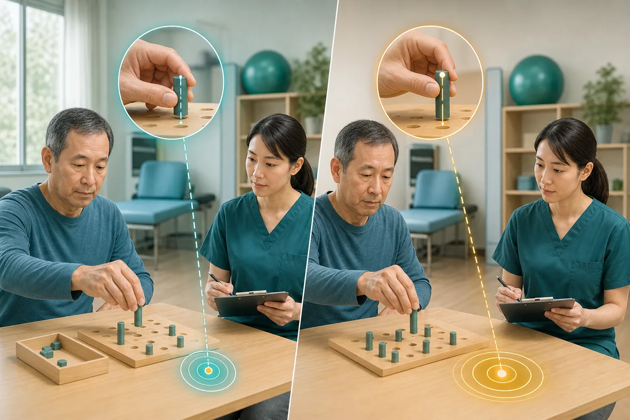 同じ上肢課題を繰り返し評価し、小さな変動と意味のある変化を慎重に見分ける場面
