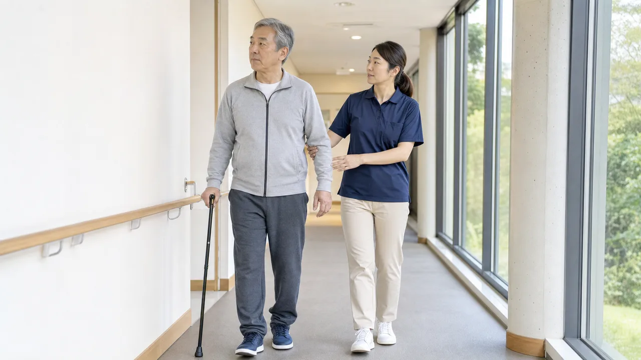 周囲を確認しながら行う脳卒中後の安全な歩行練習