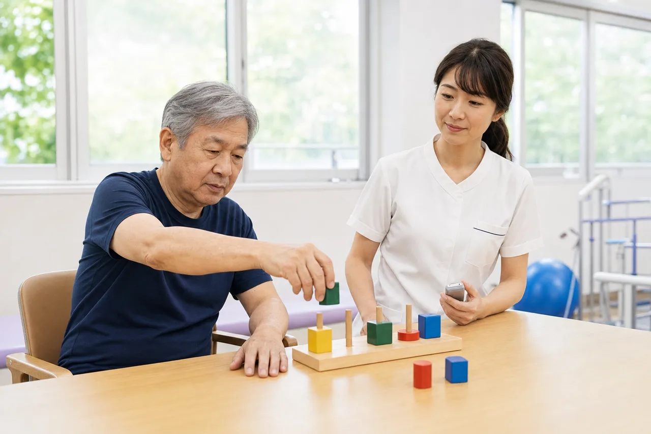 脳卒中後の上肢課題練習を行う方とリハビリ専門職