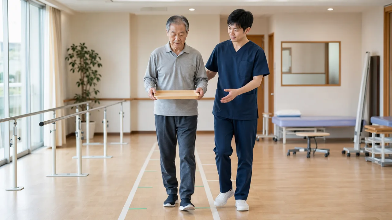 トレーを持ちながら歩く生活動作を用いた二重課題練習