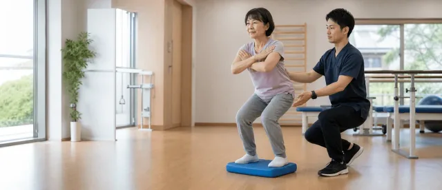 変形性膝関節症と不安定な床面での筋力トレーニング|筋のこわばり・バランスへの影響を安定した床面と比較した研究から解説