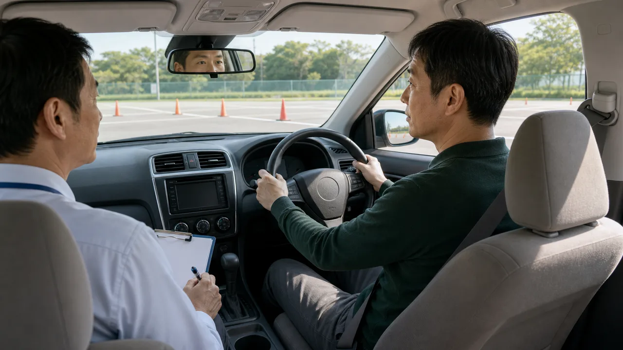 閉鎖された安全な環境で専門家と運転評価を行う様子