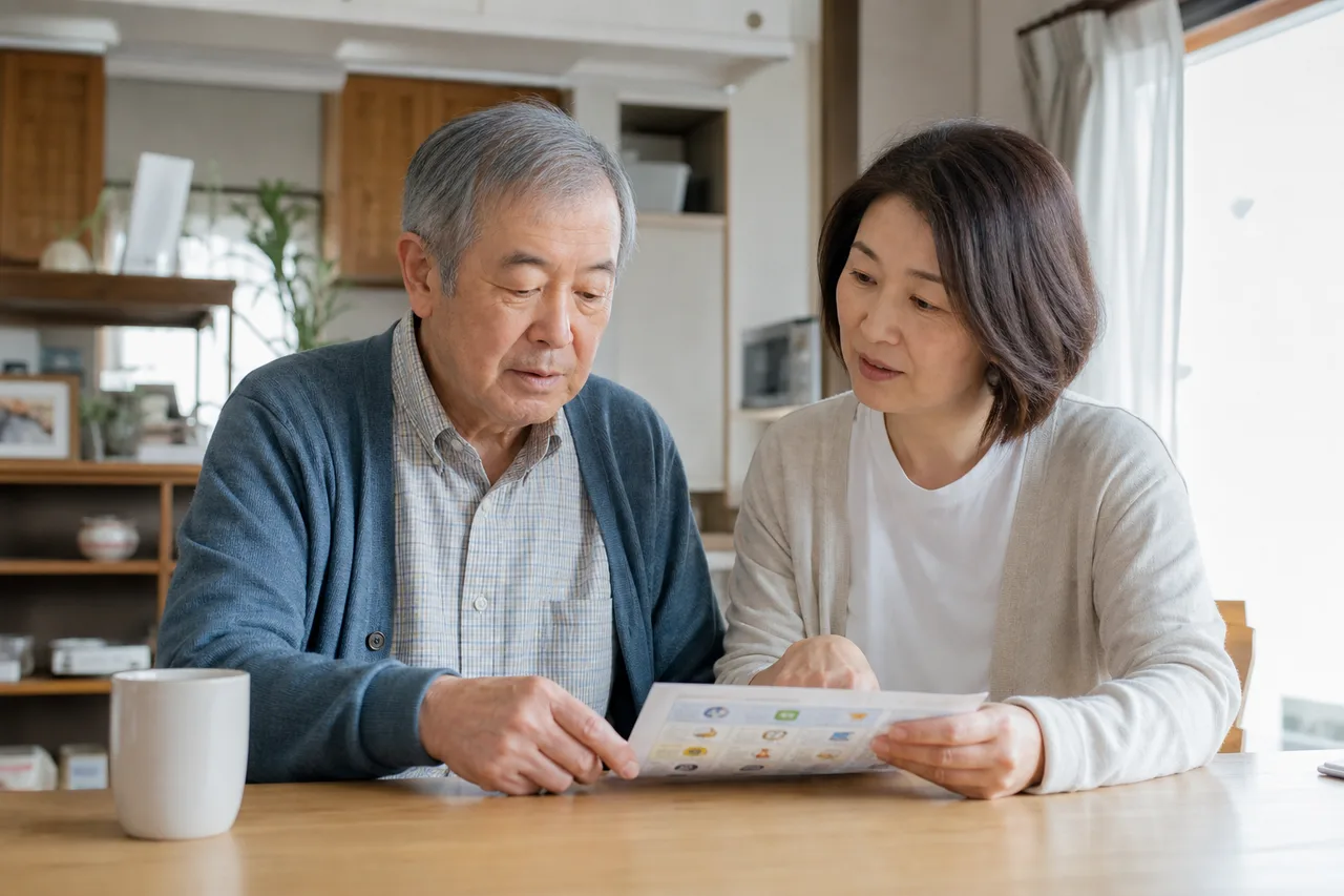 パーキンソン病の本人と家族が自宅で日々の予定を確認する場面