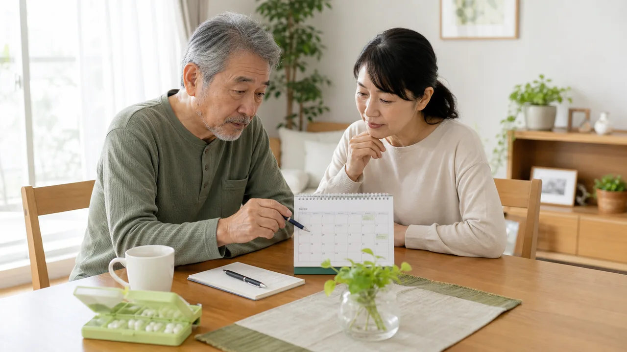 脳卒中後に家族と予定や服薬を確認する生活場面