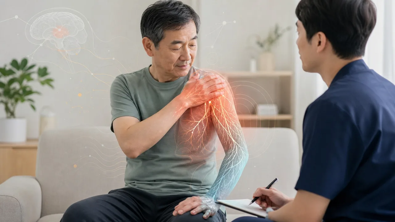 脳卒中後の麻痺側の痛みやしびれを示すイメージ