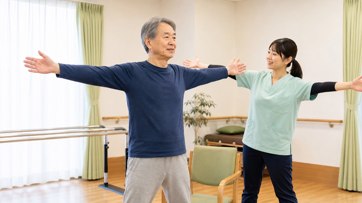 パーキンソン病のLSVT BIGで腕と体を大きく動かす練習場面